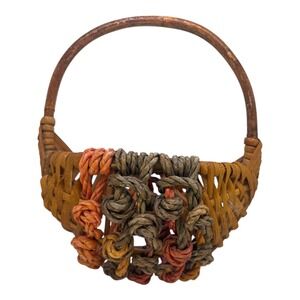 Vintage Woven Wicker Basket Handcrafted Boat Shaper Knots wall decor planter